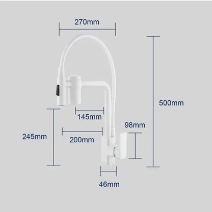 White kitchen faucet with curved spout and pull-out spray head in modern decorbites black brass filter tap mixer