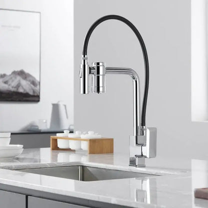 Modern matte black brass flexible 3 way kitchen filter tap mixer with chrome finish arched spout and black hose decorbites black brass