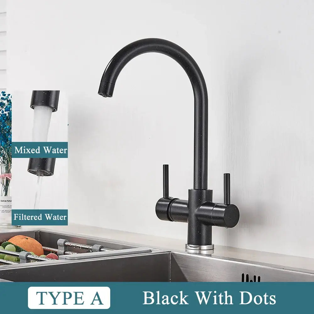 Modern matte black brass kitchen faucet with dual handles curved spout type a black with dots decorbites brass kitchen