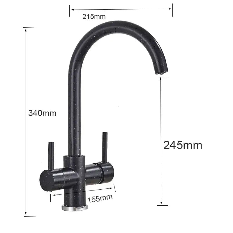 Modern matte black brass kitchen faucet with filter dual handles and a sleek curved spout from decorbites brass kitchen