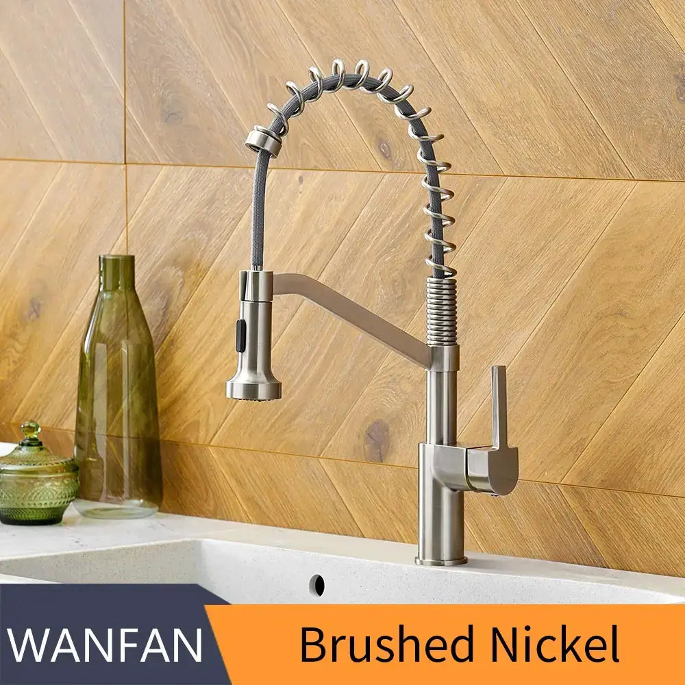 Modern matte black brass kitchen faucet with pull down sprayer and flexible coiled hose for decorbites black brass kitchen use
