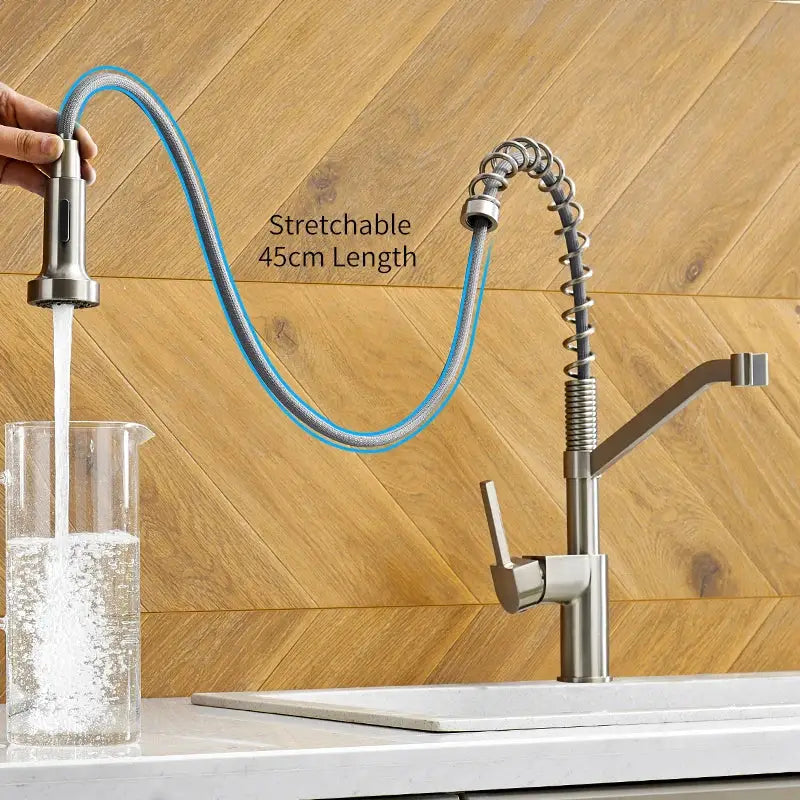 Modern matte black brass kitchen faucet with flexible stretchable 45cm hose for decorbites black brass kitchen use
