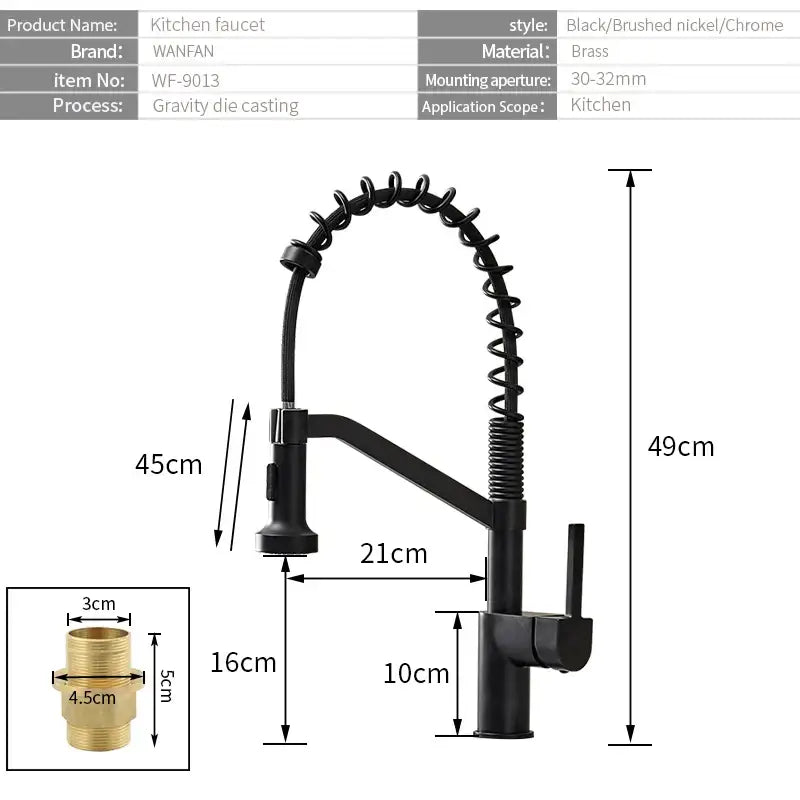 Modern matte black brass kitchen faucet with flexible coiled spout and pull down sprayer for decorbites black brass kitchen decor