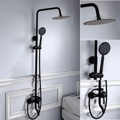 Modern matte black brass shower set with rectangular rainhead and handheld spray head for sleek decorbites black brass bathroom design