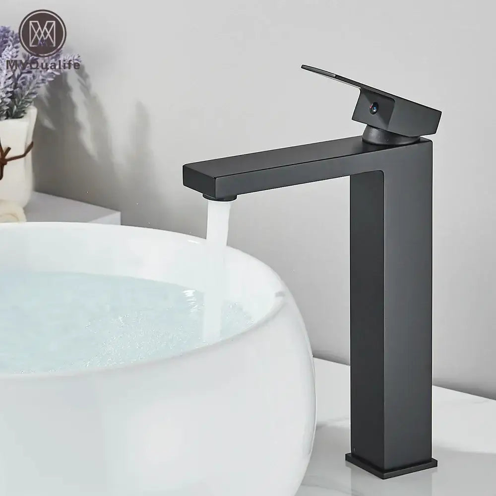 Modern matte black brass square basin faucet bathroom mixer tap with sleek rectangular spout and handle by decorbites black brass