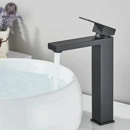 Modern matte black brass square basin faucet bathroom mixer tap with sleek rectangular spout and handle by decorbites black brass
