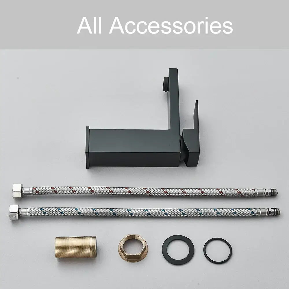 Black matte brass square basin faucet with single handle and integrated mounting bracket by decorbites black brass