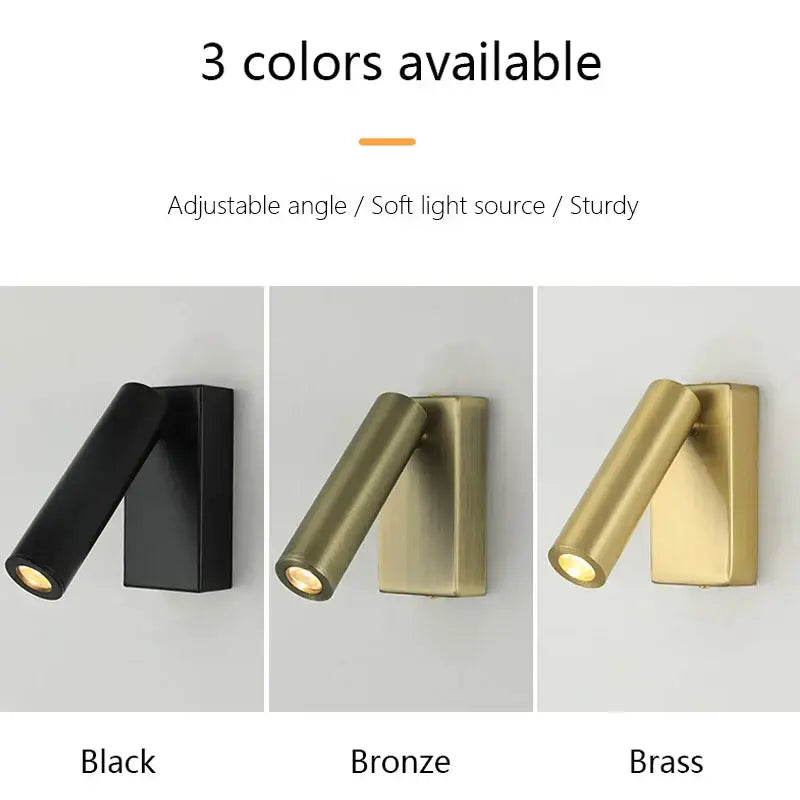 Modern matte black and brushed brass adjustable angle wall lamp with sleek metallic cylindrical head by decorbites