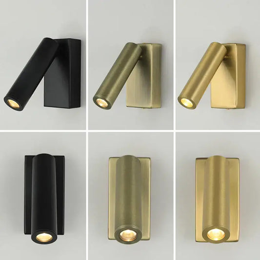Modern matte black and brushed brass wall lamp with adjustable angle and sleek cylindrical design for bedroom decorbites adjustable angle