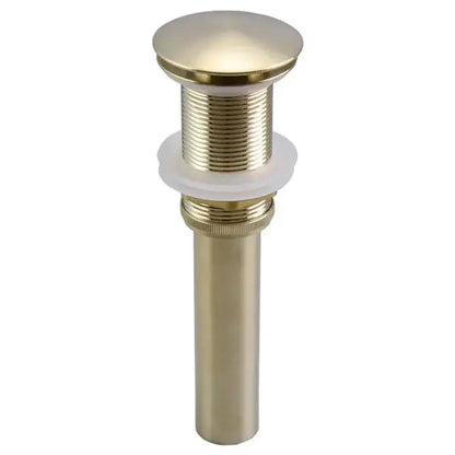 Brass-finished cylindrical bathroom sink drain with rounded top and threaded body for decorbites brushed gold basin faucet