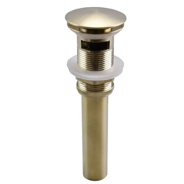 Brushed gold basin faucet drain with brass finish, sleek cylindrical body, and threaded connections for decorbites brushed gold