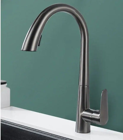 Modern matte black and brushed gold kitchen faucet with sleek curved spout and minimal decorbites black brushed design