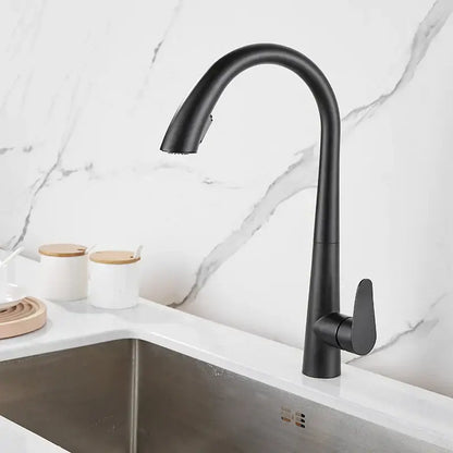 Modern matte black and brushed gold kitchen faucet with sleek curved spring spout decorbites black brushed design