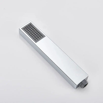 Chrome-finished rectangular handshower head with small nozzles and threaded connection for 150cm stainless hose decorbites black abs
