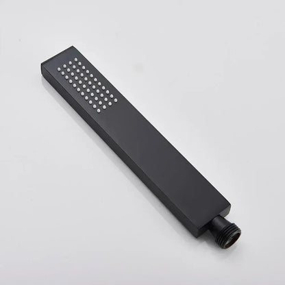Modern matte black decorbites black abs handshower head with a 150cm stainless hose and white nozzles in rectangular shape