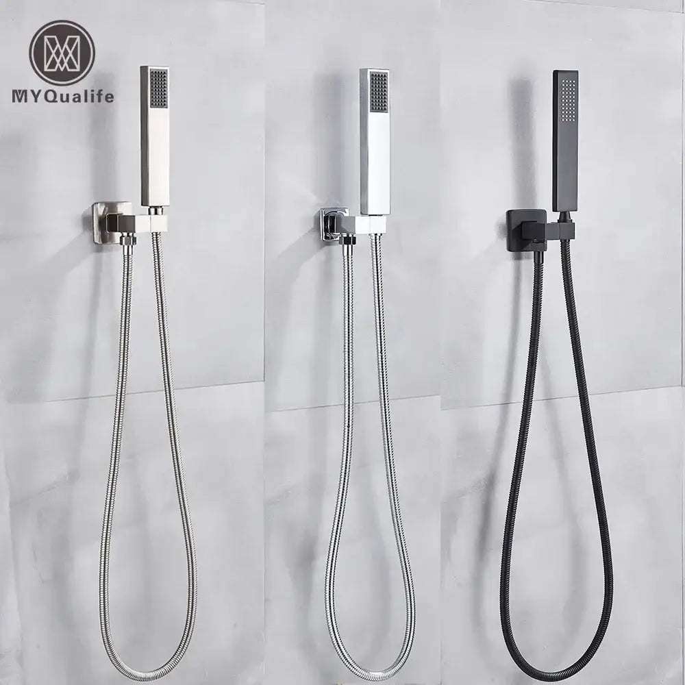 Modern matte black and brushed nickel handshower head with 150cm stainless hose and decorbites black abs finish