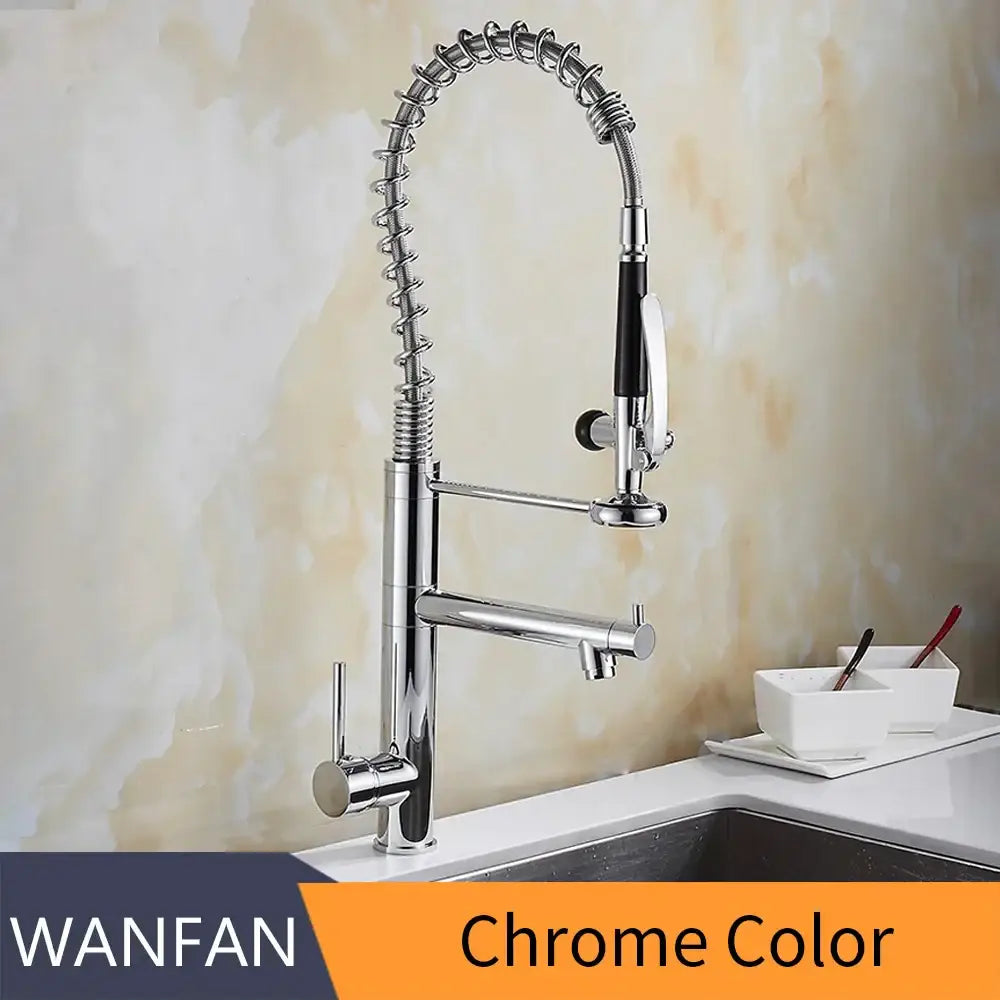 Modern matte black chrome kitchen faucet with flexible gooseneck pull down spray head and single lever control decorbites black chrome