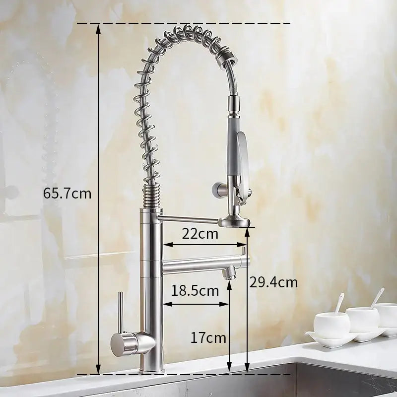 Modern matte black chrome kitchen faucet with stainless steel flexible coiled gooseneck spout and pull down spray by decorbites black chrome