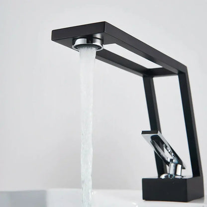 Modern matte black and chrome waterfall basin sink faucet with sleek rectangular design for decorbites brass basin use