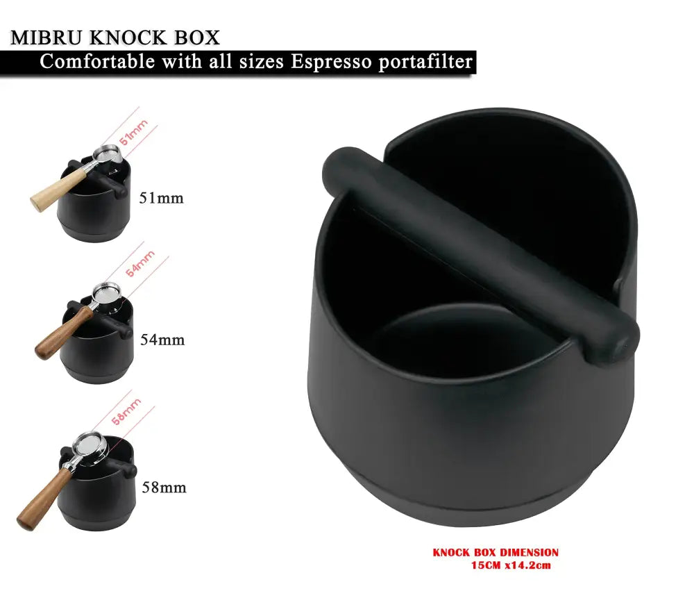Modern matte black coffee knock box with smooth matte finish and integrated handle for holding espresso portafilters