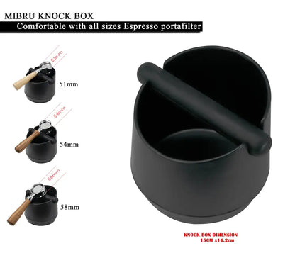 Modern matte black coffee knock box with smooth matte finish and integrated handle for holding espresso portafilters