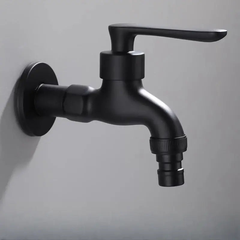 Modern matte black copper bathroom wall mounted faucet with sleek design and integrated hose connector in black matte finish