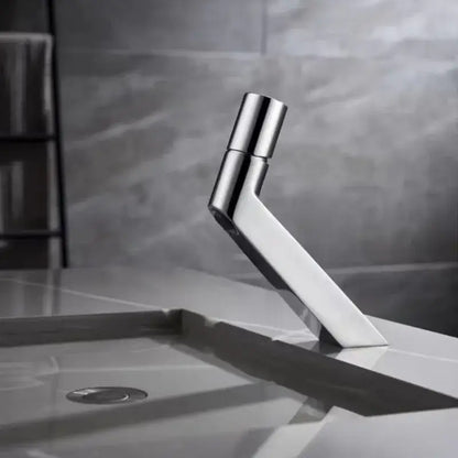 Modern chrome-finished decorbites basin faucet with sleek angular design for bathroom sink use
