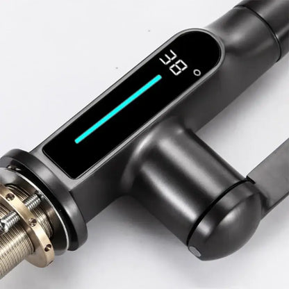 Modern matte black basin faucet with decorbites digital display and digital display waterfall temperature indicator