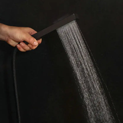 Modern matte black digital shower faucet with black matte-finish rectangular rainfall showerhead by decorbites black digital shower system
