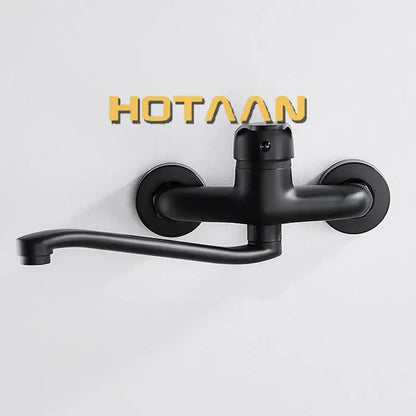 Modern matte black dual hole kitchen faucet with a sleek curved spout and black matte finish decorbites dual hole design