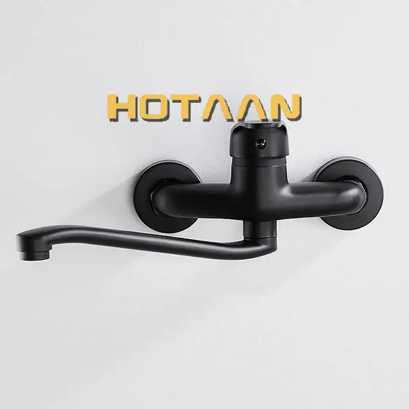 Modern matte black dual hole kitchen faucet with a sleek curved spout and black matte finish decorbites dual hole design