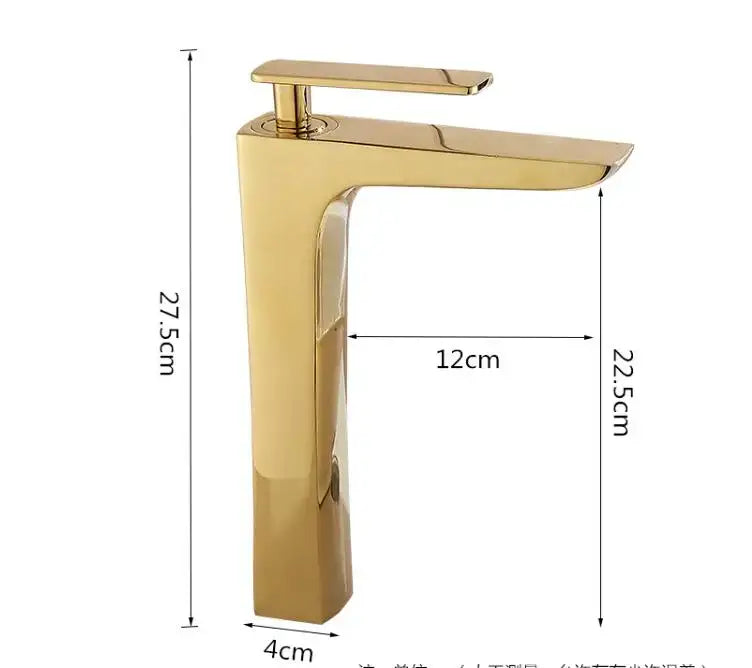 Gold-colored decorbites basin faucet with modern matte black and gold finish for sleek bathroom decor