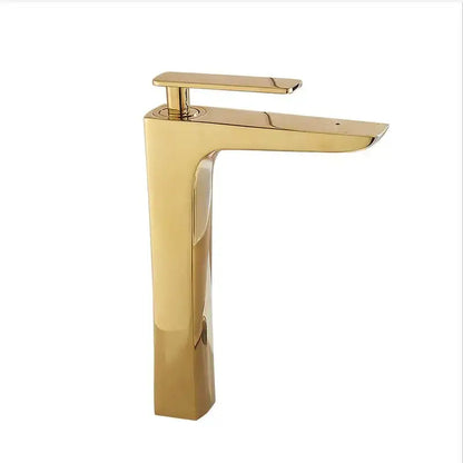 Modern matte black and gold basin faucet with sleek minimalist design and tall rectangular spout by decorbites basin faucet