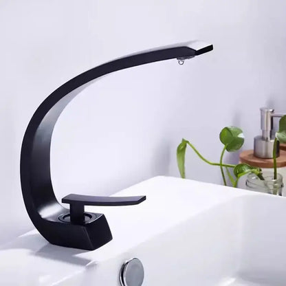 Modern matte black basin faucet with sleek curved design for bathroom gold modern basin faucet style