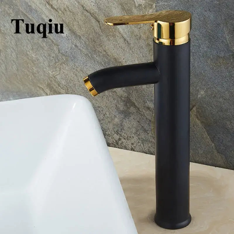 Modern matte black and gold single handle wash basin faucet with tall design for decorbites black single handle mixer