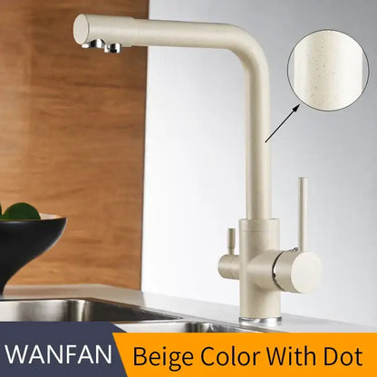 Beige decorbites kitchen faucet mixer with matte finish and subtle dot texture featuring sleek modern design and 360 rotation