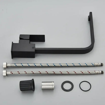 Modern matte black kitchen faucet with brushed nickel fittings and two braided metal hoses by decorbites brushed nickel