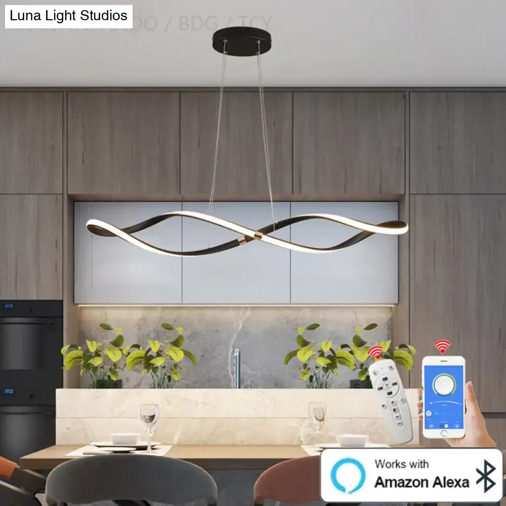 Decorbites matte black modern led chandelier with sleek wave-like design for kitchen island or living room lighting