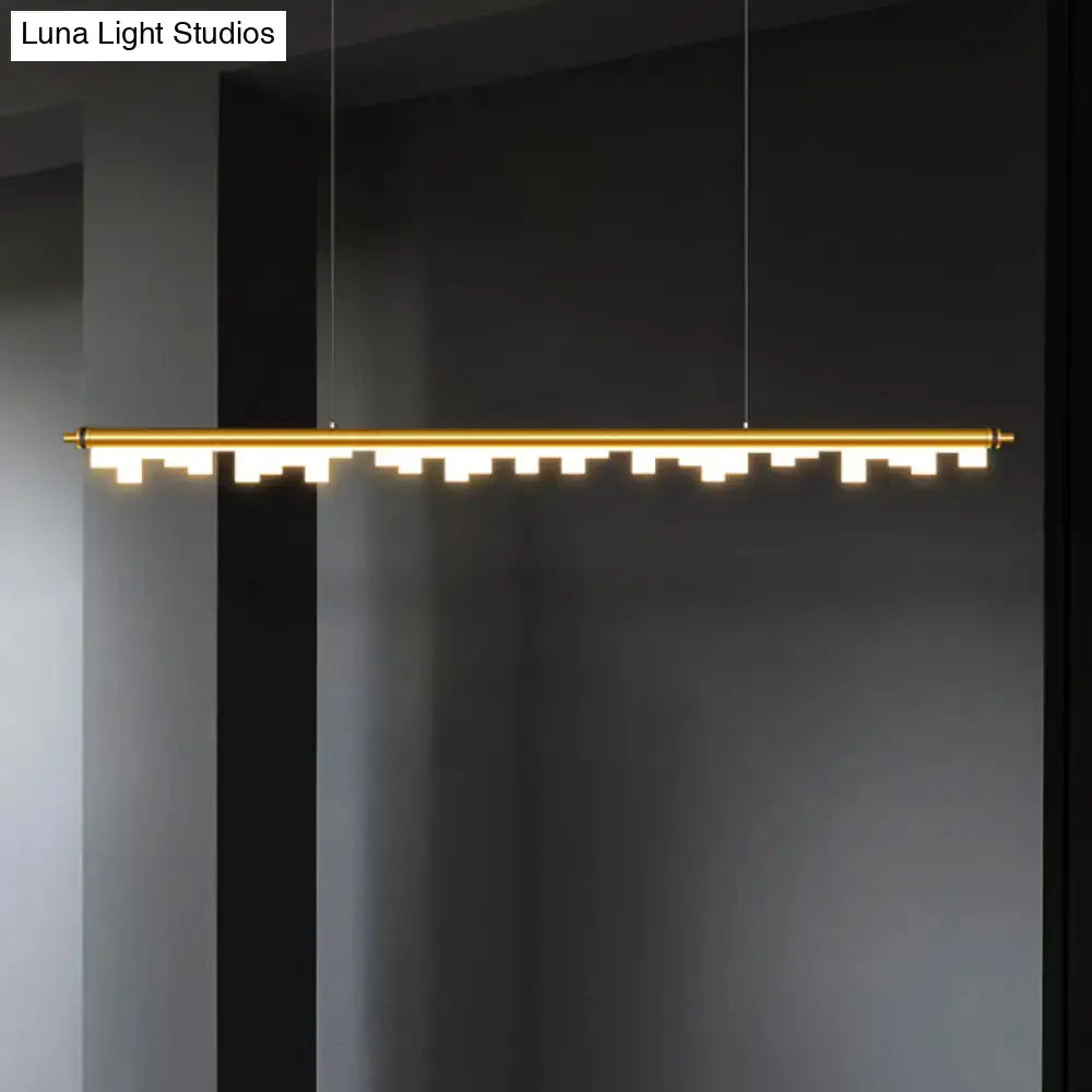 Gold-finished modern pendant light with acrylic shade warm white led segments and adjustable chain cord length for kitchens