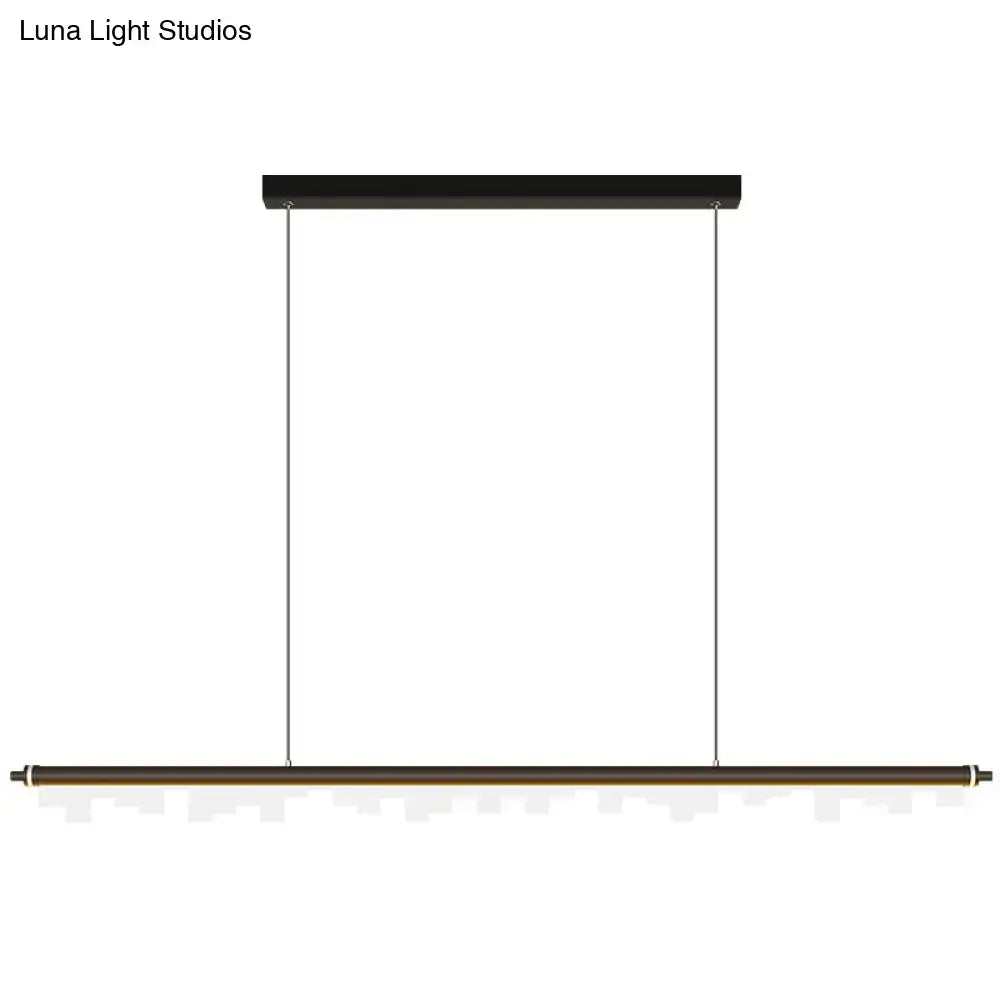 Modern matte black led island light with acrylic shade and chain cord length featuring warm white illumination