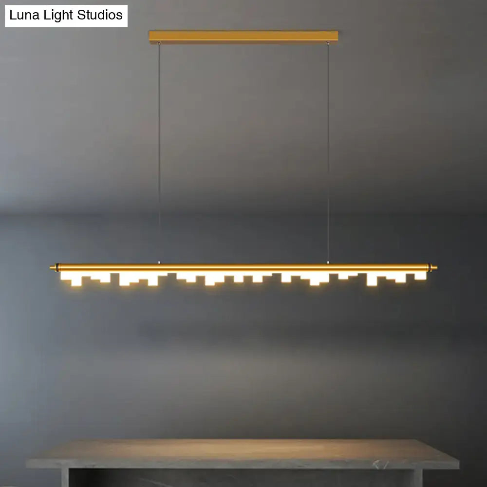 Modern matte black led island light with gold-toned acrylic shade warm white illumination and adjustable chain cord length