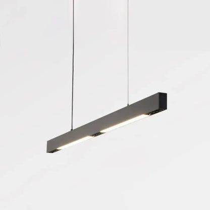 Modern matte black rectangular pendant hanging light with integrated LED for dining room minimalist decor