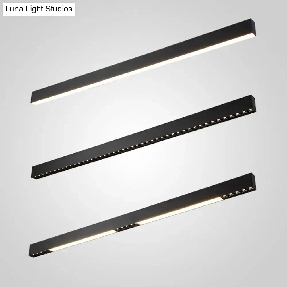 Modern matte black led pendant hanging light with sleek rectangular strip design and warm white illumination for dining room