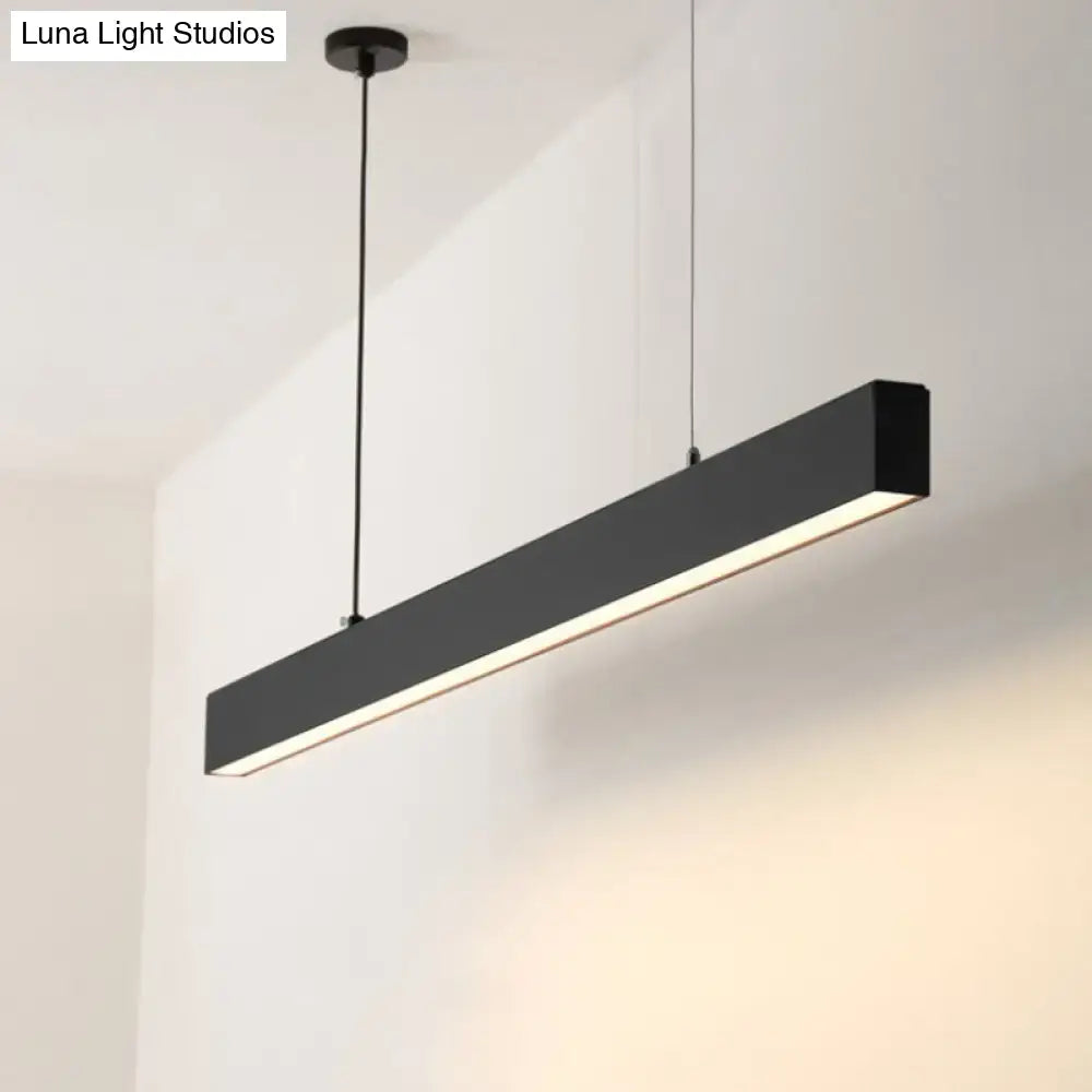Modern matte black led rectangular hanging light with warm white illumination for dining room use