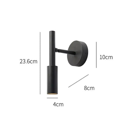 Modern matte black led wall lamp reading light with cylindrical head and circular mounting plate wall sconce