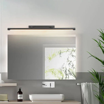 Modern matte black led wall light with sleek rectangular design for restroom vanity available in 110v-120v and 220v-240v