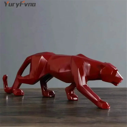 Red geometric panther figurine with glossy finish complementing decorbites leopard geometric resin living room decor