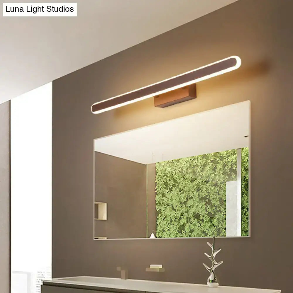 Modern matte black linear led vanity sconce bathroom light with sleek white and wood finish rectangular led mirror light