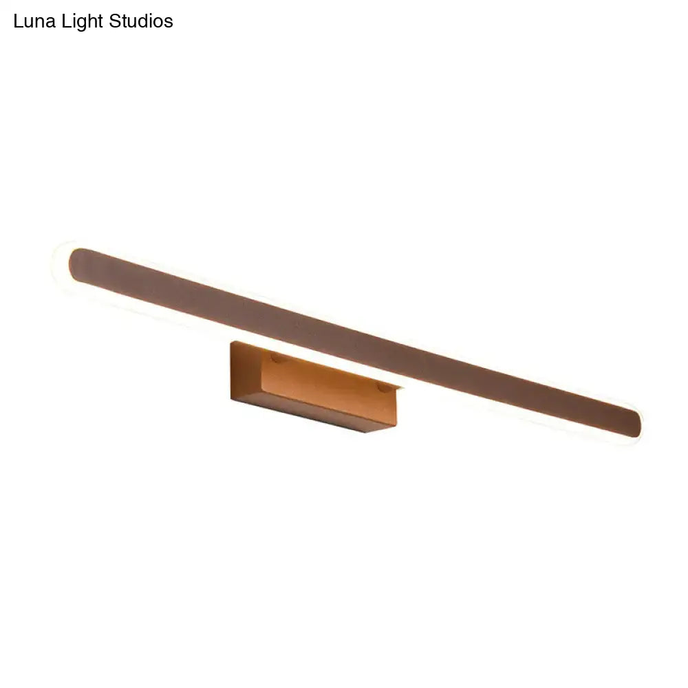 Modern bronze-finished linear led vanity sconce with a sleek minimalist design for bathroom lighting