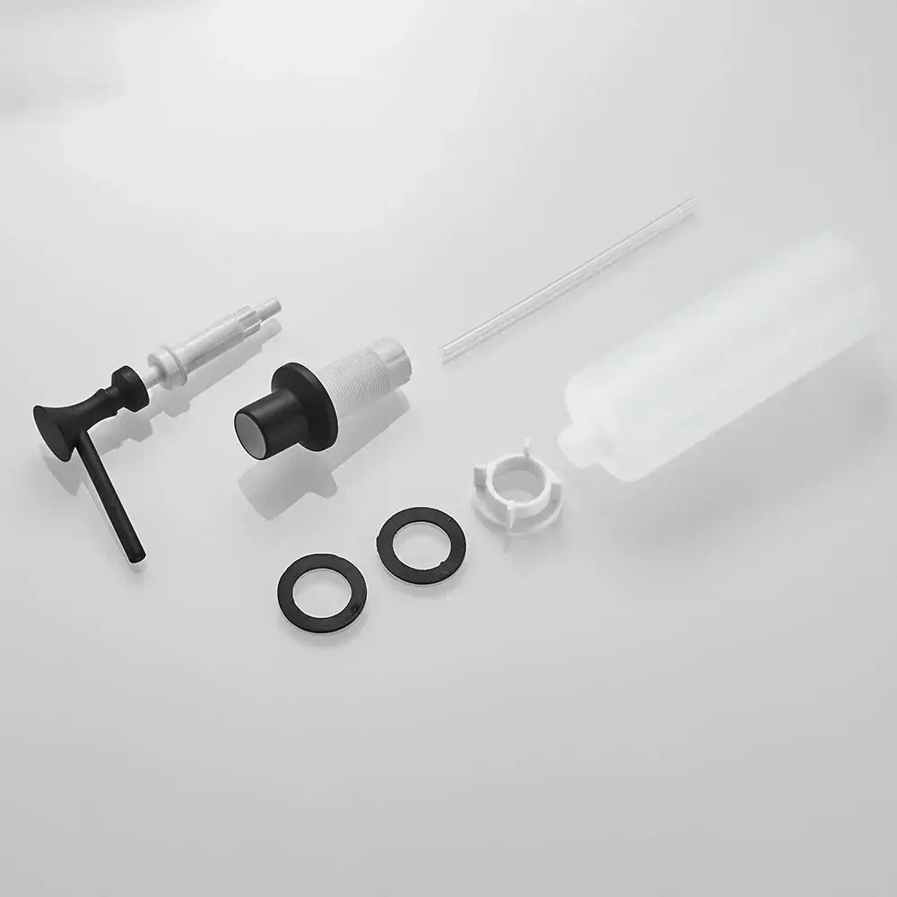 Modern matte black and white plastic liquid soap dispenser with lever handle for kitchen use and sleek design